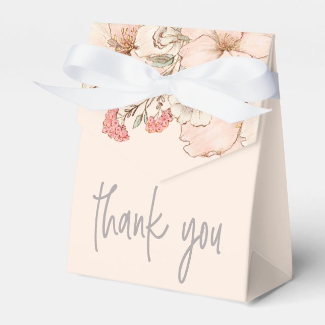 Blush Pink Cream Florals Names Date Favor Boxes (Front Side)