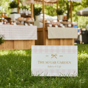 Blush Pink Cream Gingham Bow Bakery Name Marketing Sign