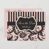 Blush Pink, Cream, Gray Damask Save the Date Card (Front/Back)