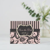 Blush Pink, Cream, Gray Damask Save the Date Card (Standing Front)