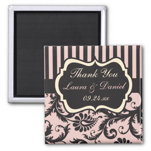 Blush Pink Cream Gray Damask Wedding Favor Magnet