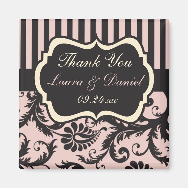 Blush Pink, Cream, Gray Damask Wedding Favor Magnet (Front)