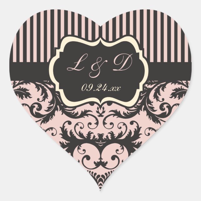 Blush Pink, Cream, Gray Monogram Wedding Sticker (Front)
