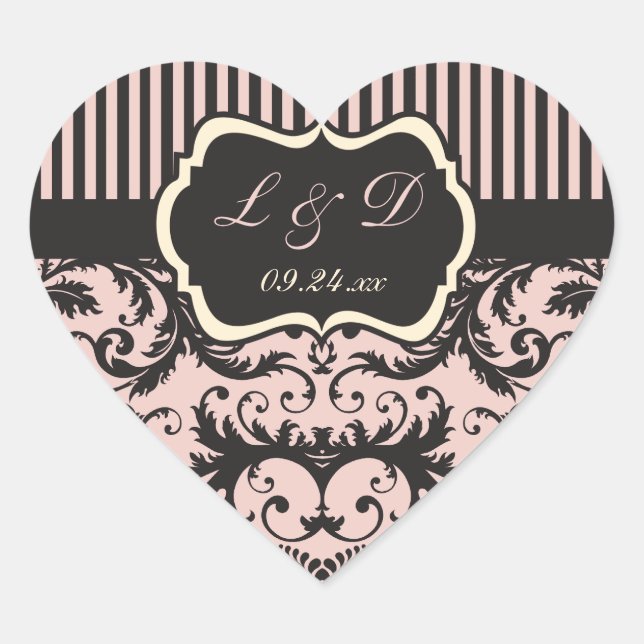 Blush Pink, Cream, Gray Monogram Wedding Sticker (Front)