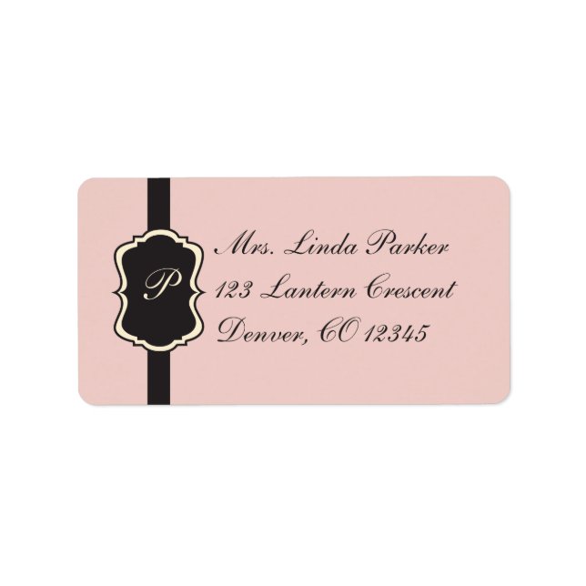 Blush Pink, Cream, Gray Monogrammed Address Label (Front)