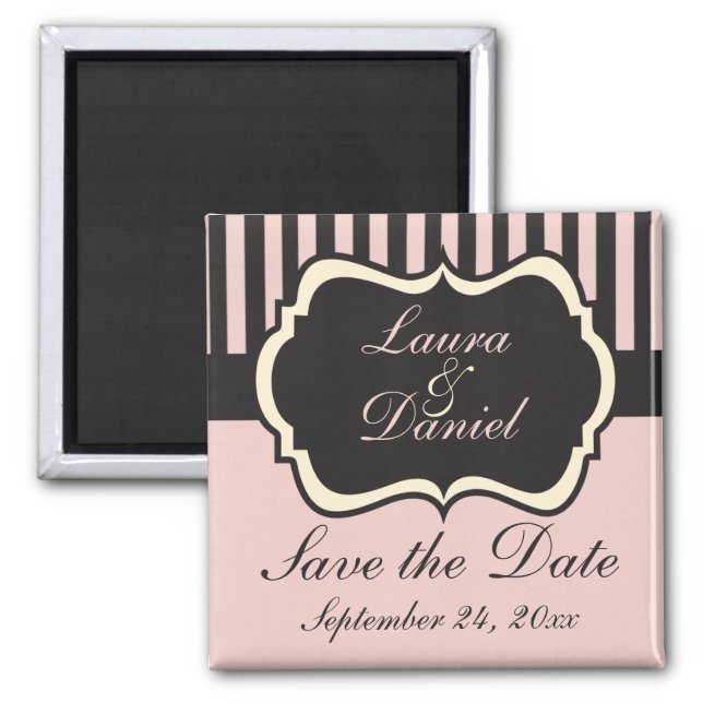 Blush Pink, Cream, Gray Save the Date Magnet (Front)
