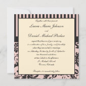 Blush Pink, Cream, Gray Stripe Damask Monogrammed Invitation (Back)