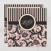 Blush Pink, Cream, Gray Stripe Damask Monogrammed Invitation (Front/Back)