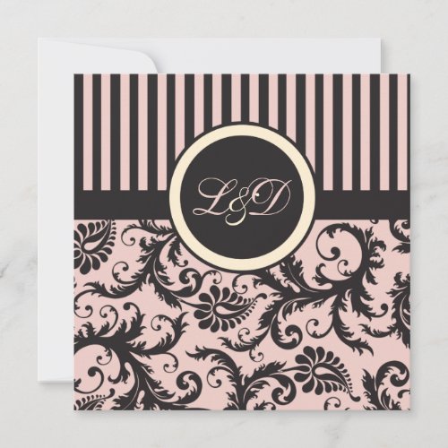 Blush Pink, Cream, Gray Stripe Damask Monogrammed Custom Announcements