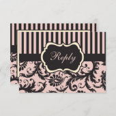 Blush Pink, Cream, Gray Stripe Damask Reply Card (Front/Back)