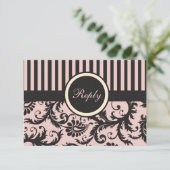 Blush Pink, Cream, Gray Stripe Damask Reply Card (Standing Front)
