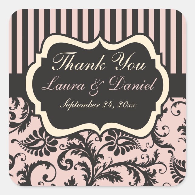 Blush Pink, Cream, Gray Wedding Favor Sticker (Front)