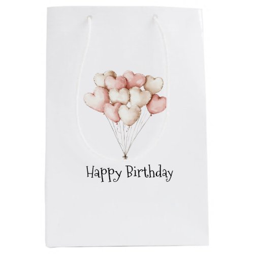 Blush Pink Cream Hearts Balloons Birthday   Medium Gift Bag