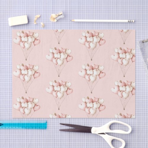 Blush Pink Cream Hearts Balloons Birthday   Tissue Paper