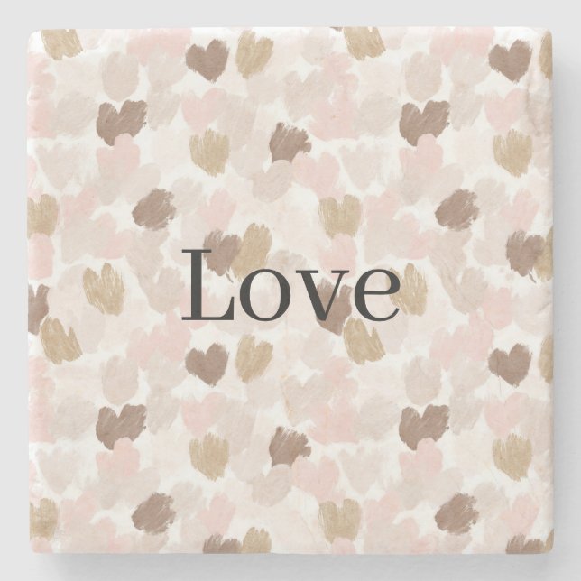 Blush Pink Cream Hearts Love   Stone Coaster (Front)