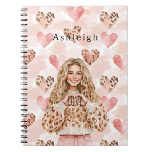Blush Pink Cream Leopard Hearts Notebook