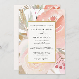 Blush Pink Cream Peach Sage Green Gold Wedding Invitation