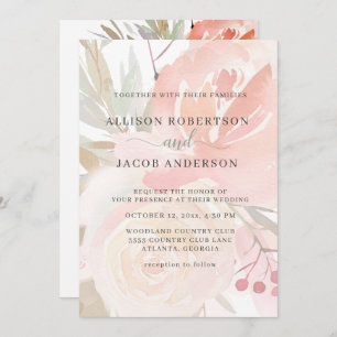 Blush Pink Cream Peach Sage Green Wedding Invitation