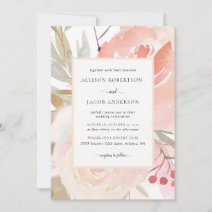 Blush Pink Cream Peach Sage Green Wedding Invitation