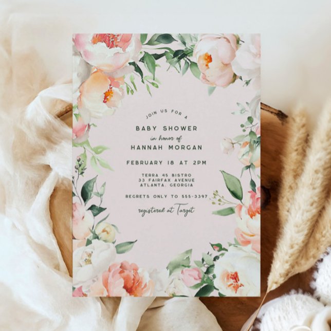 Blush Pink Cream Peony Floral Baby Girl Shower Invitation (Creator Uploaded)