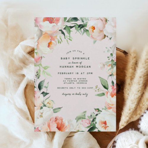 Blush Pink Cream Peony Floral Baby Girl Sprinkle Invitation