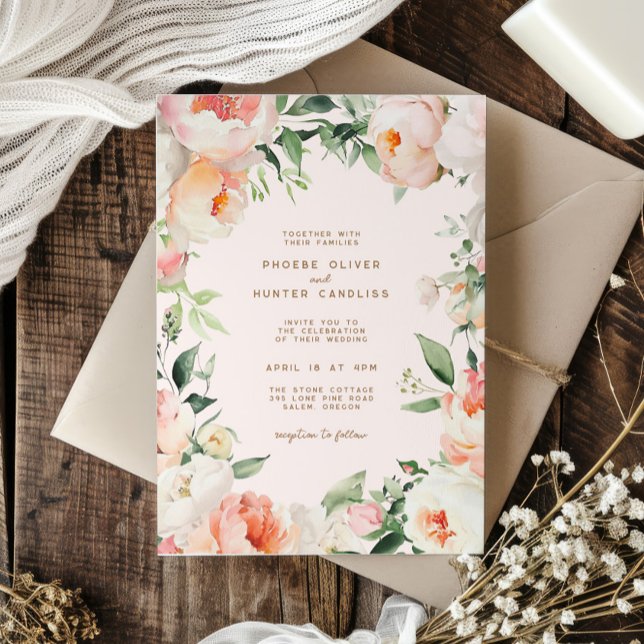 Blush Pink Cream Peony Floral Greenery Wedding Invitation (Creator Uploaded)
