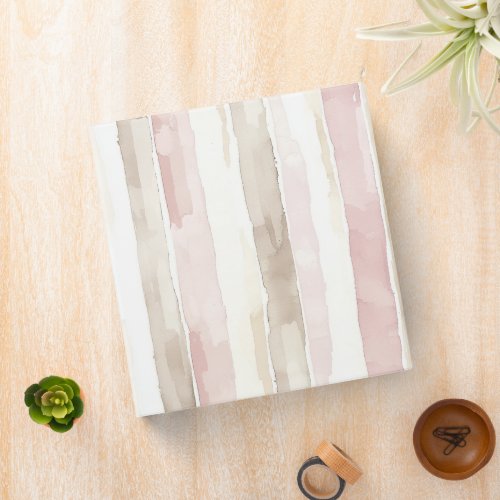 Blush Pink Cream Stripes 3 Ring Binder