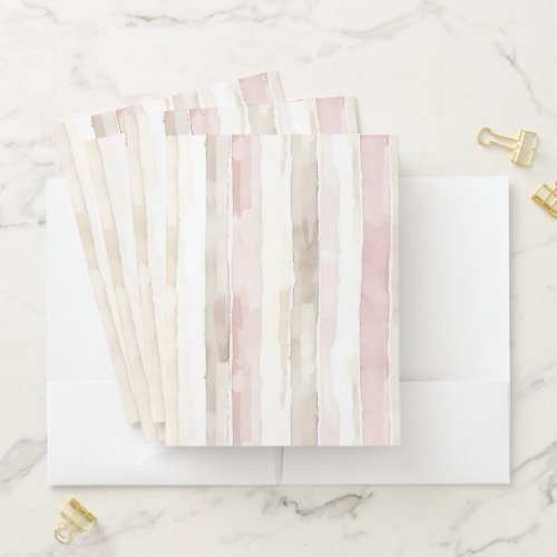 Blush Pink Cream Stripes Pocket Folder