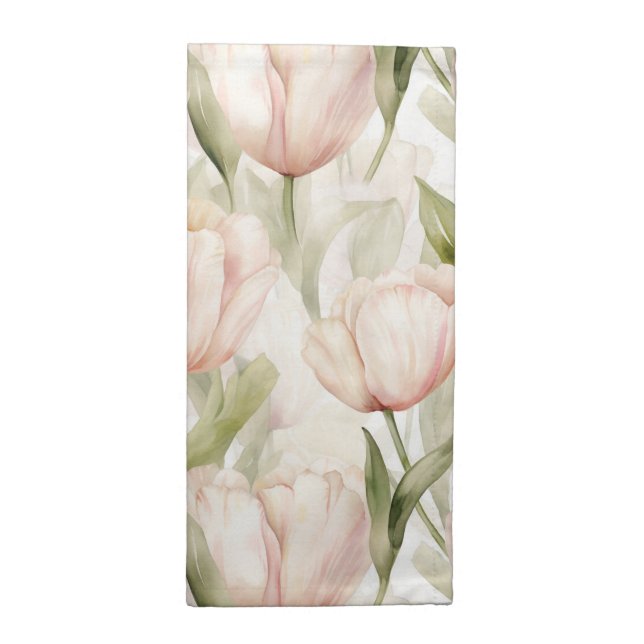 Blush Pink Cream Tulips Floral Bridal Shower Cloth Napkin (Half Fold)