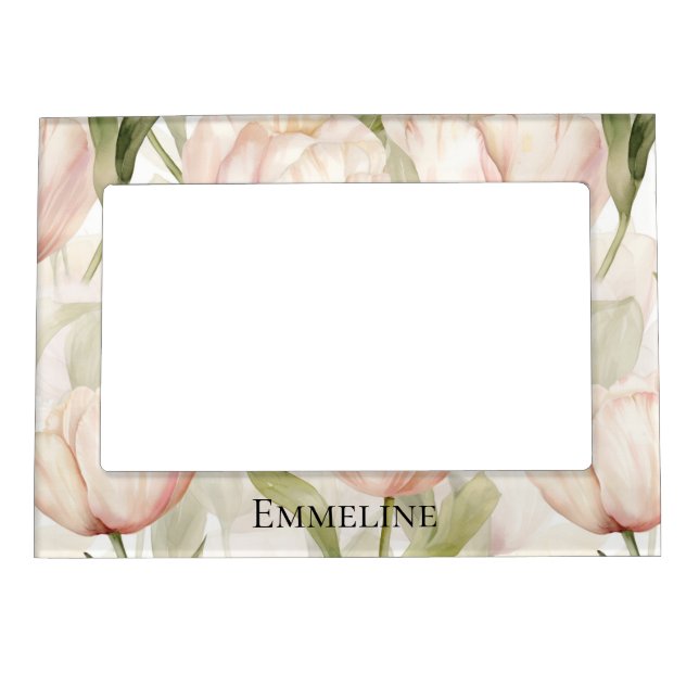 Blush Pink Cream Tulips Floral Bridal Shower Magnetic Frame (Front)