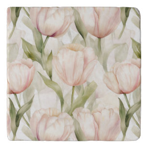 Blush Pink Cream Tulips Floral Bridal Shower Trivet