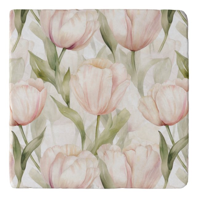 Blush Pink Cream Tulips Floral Bridal Shower Trivet (Front)