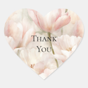 Blush Pink Cream Tulips Flowers Thank You Heart Sticker