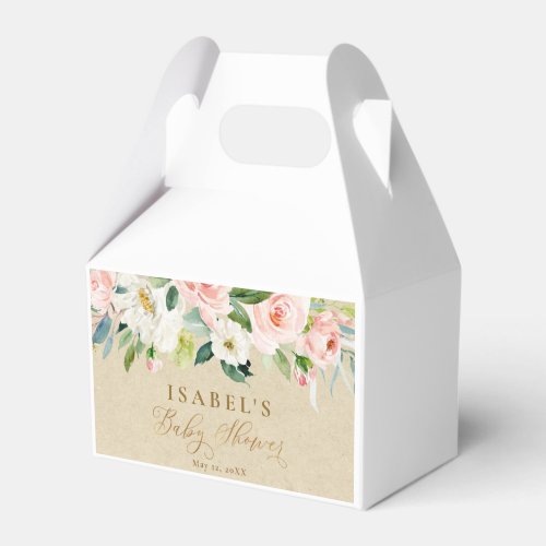 Blush Pink  Cream Watercolor Rustic Greenery Baby Favor Boxes