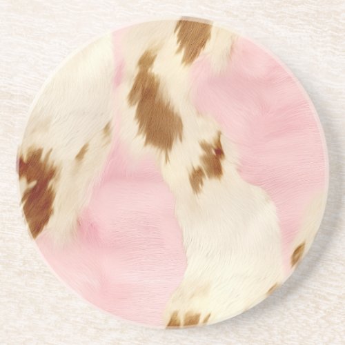 Blush Pink Cream White Brown Cowhide Coaster