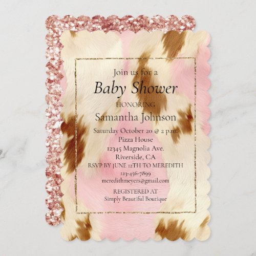 Blush Pink Cream White Brown Cowhide Invitation