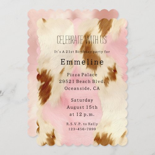 Blush Pink Cream White Brown Cowhide Invitation