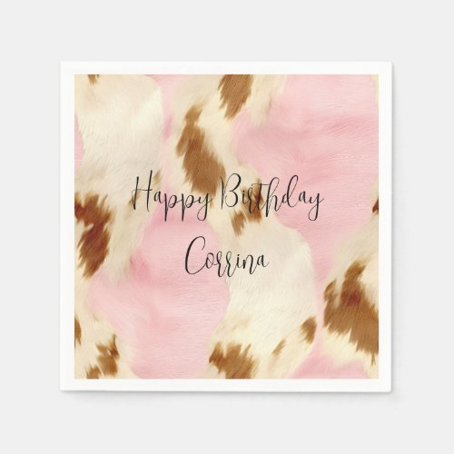 Blush Pink Cream White Brown Cowhide Napkins