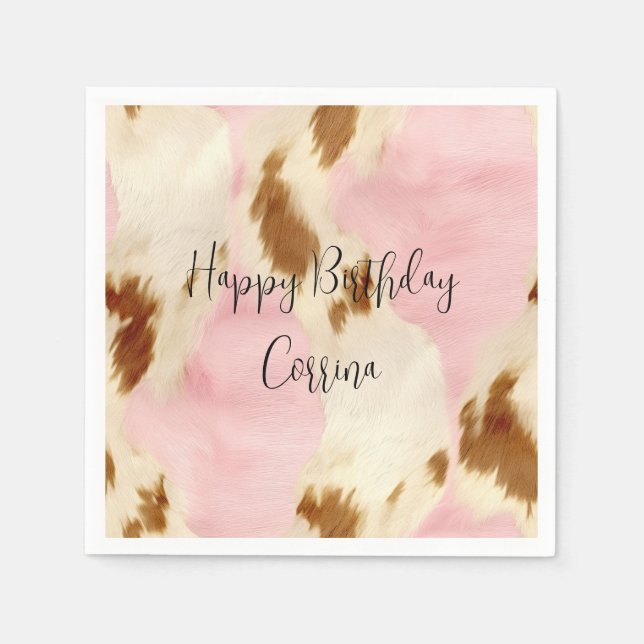 Blush Pink Cream White Brown Cowhide Napkins (Front)