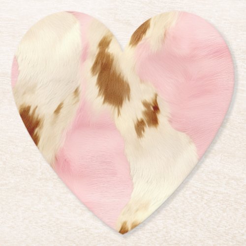 Blush Pink Cream White Brown Cowhide Paper Coaster