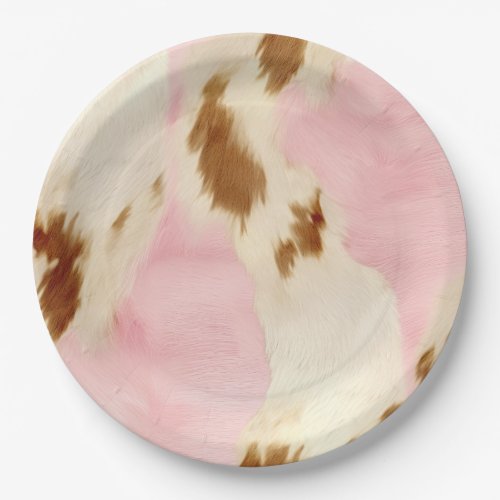 Blush Pink Cream White Brown Cowhide Paper Plates