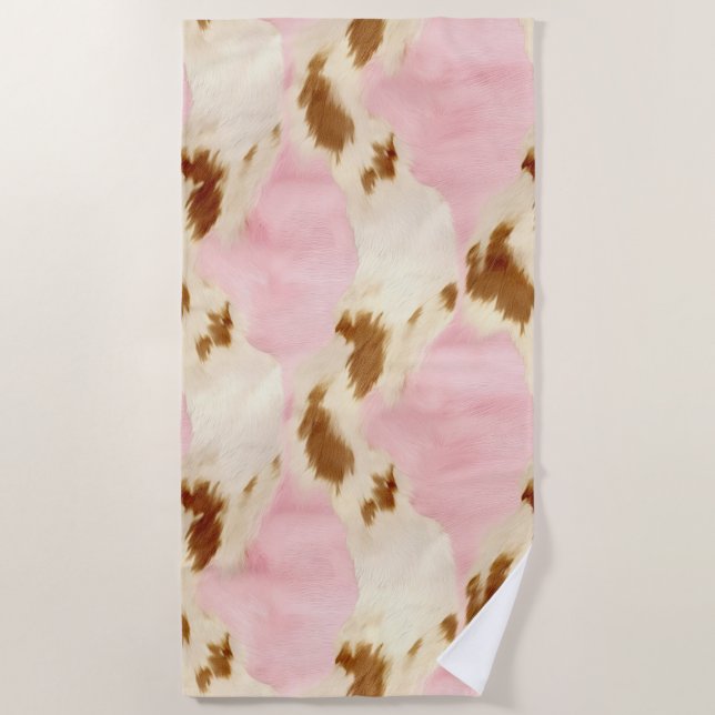 Blush Pink Cream White Gold Cowhide Beach Towel (Front)