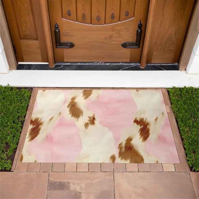 Blush Pink Cream White Gold Cowhide Doormat (Outdoor)