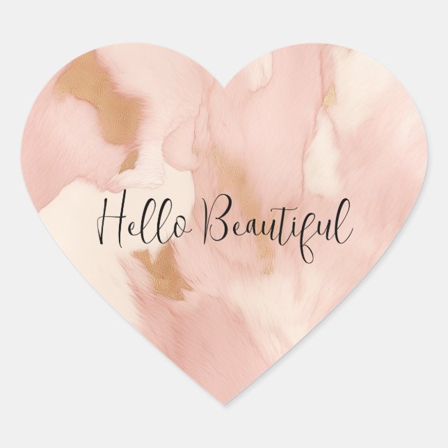 Blush Pink Cream White Gold Cowhide Heart Sticker (Front)
