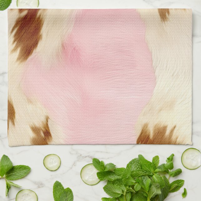 Blush Pink Cream White Gold Cowhide Kitchen Towel (Folded)