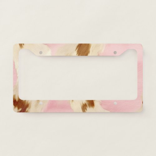 Blush Pink Cream White Gold Cowhide License Plate Frame