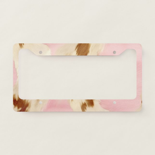 Blush Pink Cream White Gold Cowhide License Plate Frame (Front)