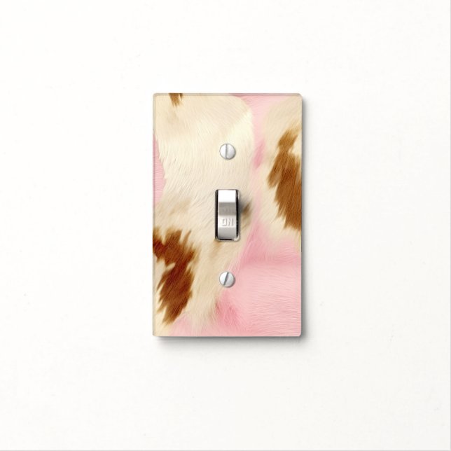 Blush Pink Cream White Gold Cowhide Light Switch Cover (In Situ)