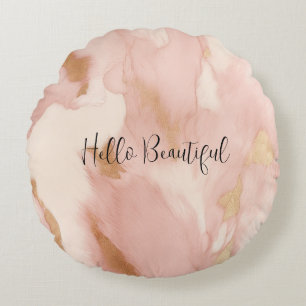 Blush Pink Cream White Gold Cowhide Round Pillow