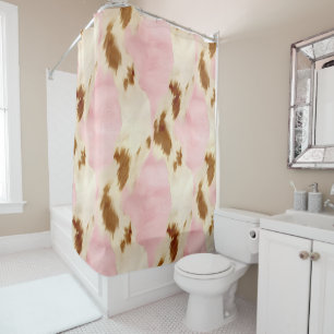 Blush Pink Cream White Gold Cowhide Shower Curtain